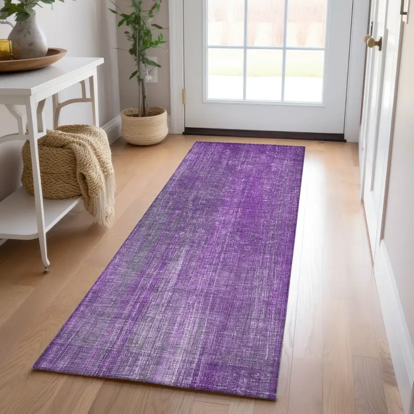 Purple Striped Washable Non Skid Indoor Outdoor Runner Rug Photo 8