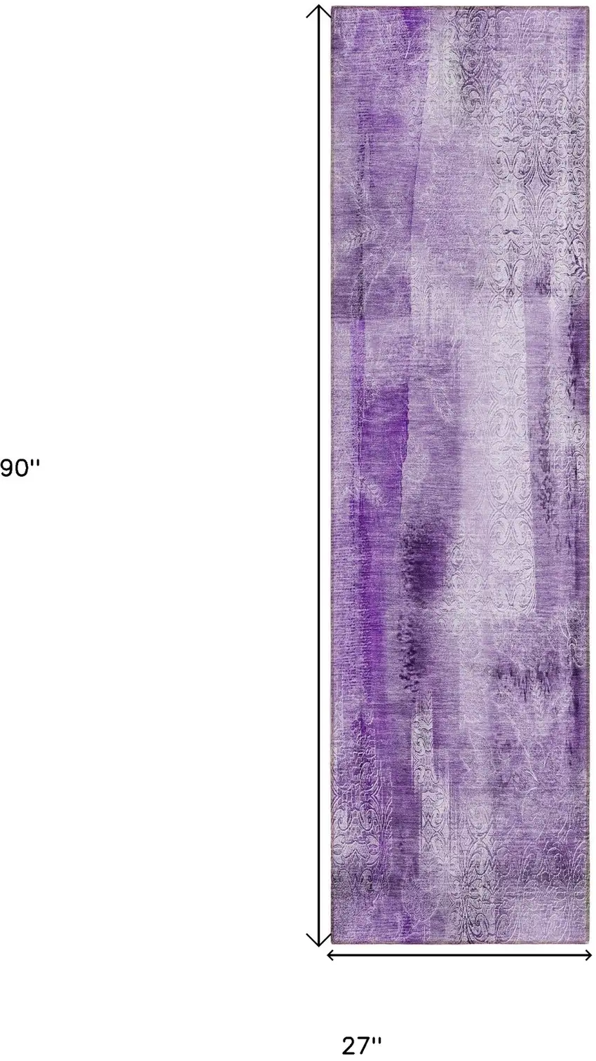 8' Runner Purple Washable Non Skid Indoor Outdoor Runner Rug Photo 3