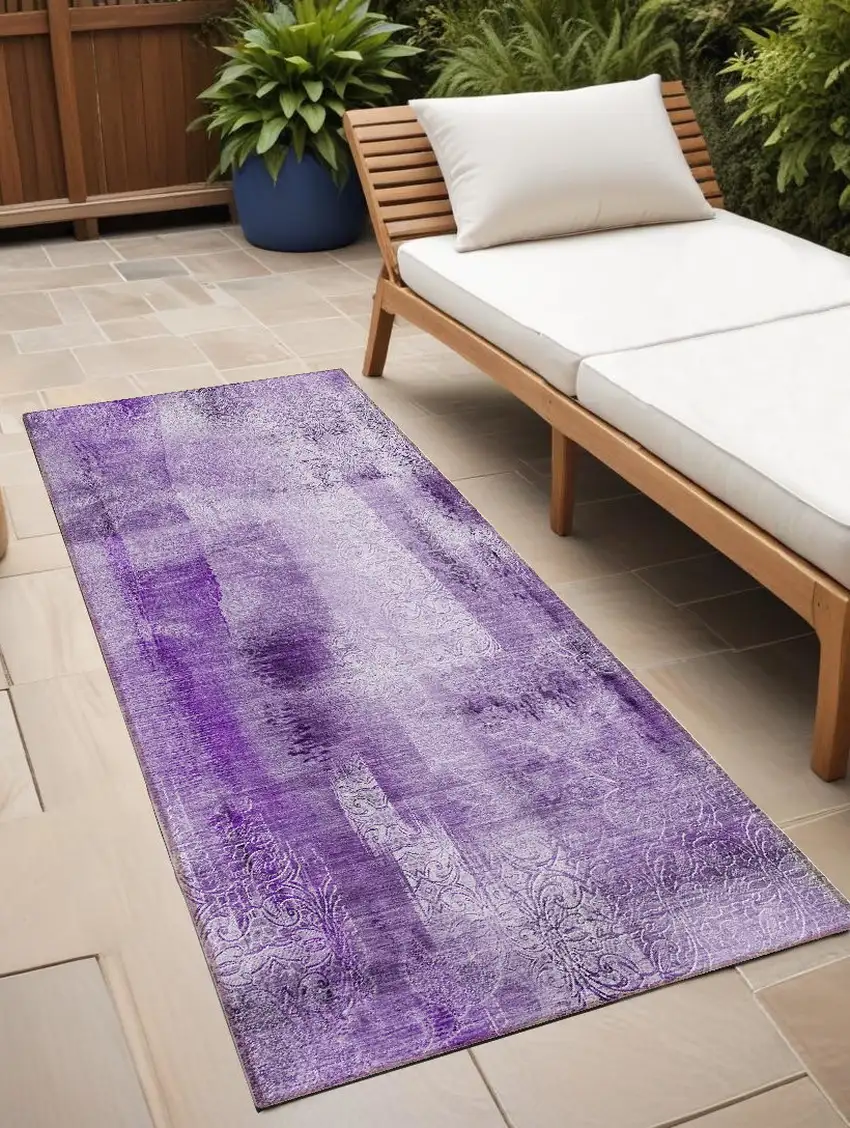 Purple Washable Non Skid Indoor Outdoor Runner Rug Photo 1