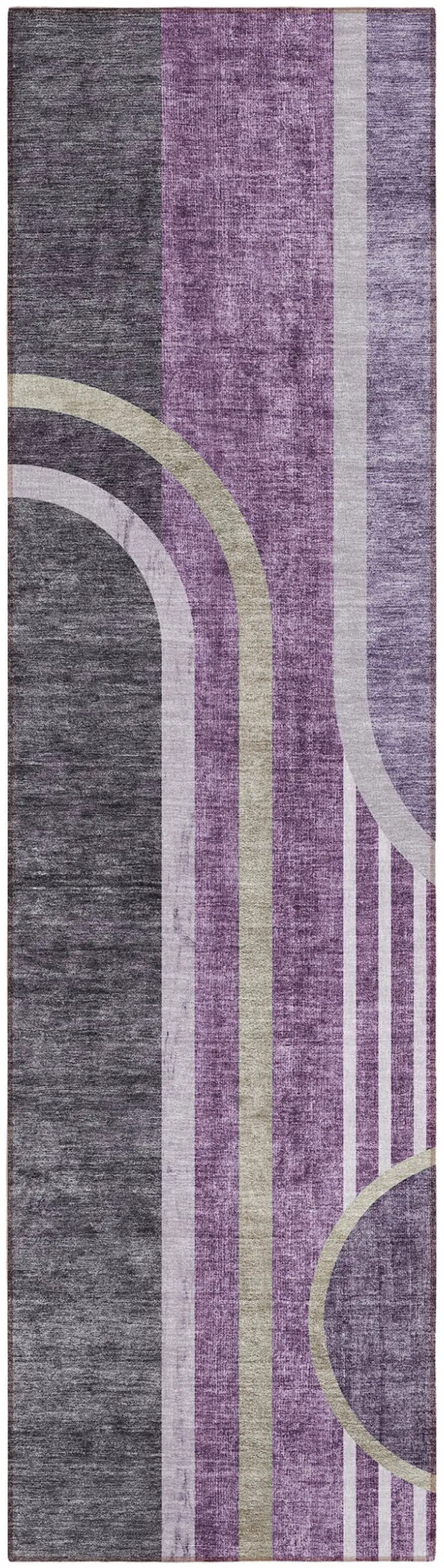 8' Runner Purple and Black Abstract Washable Non Skid Indoor Outdoor Runner Rug Photo 1