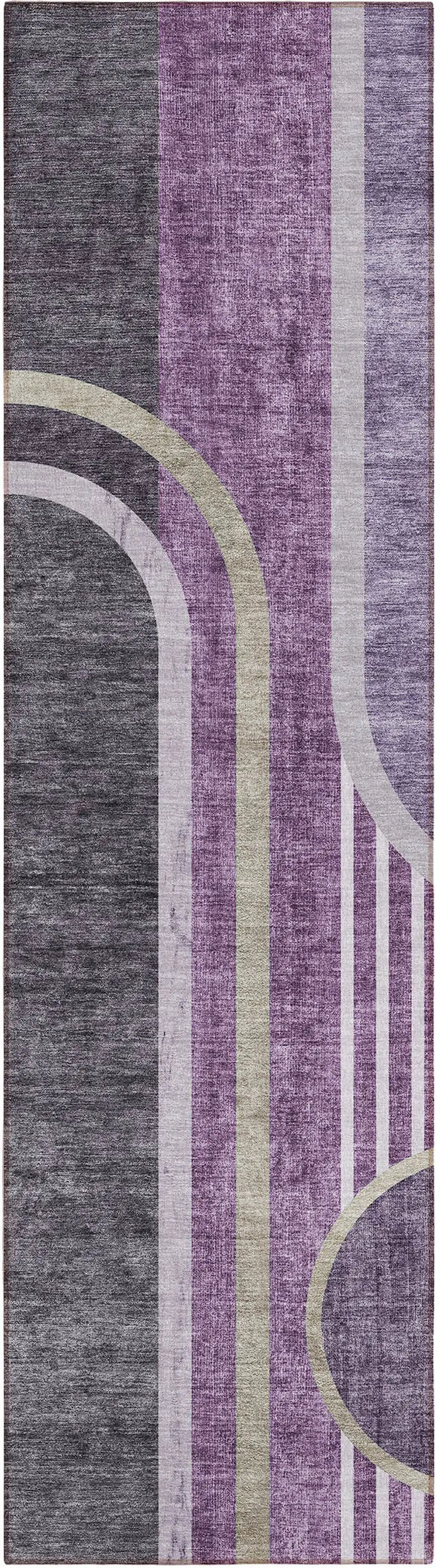 8' Runner Purple and Black Abstract Washable Non Skid Indoor Outdoor Runner Rug Photo 1