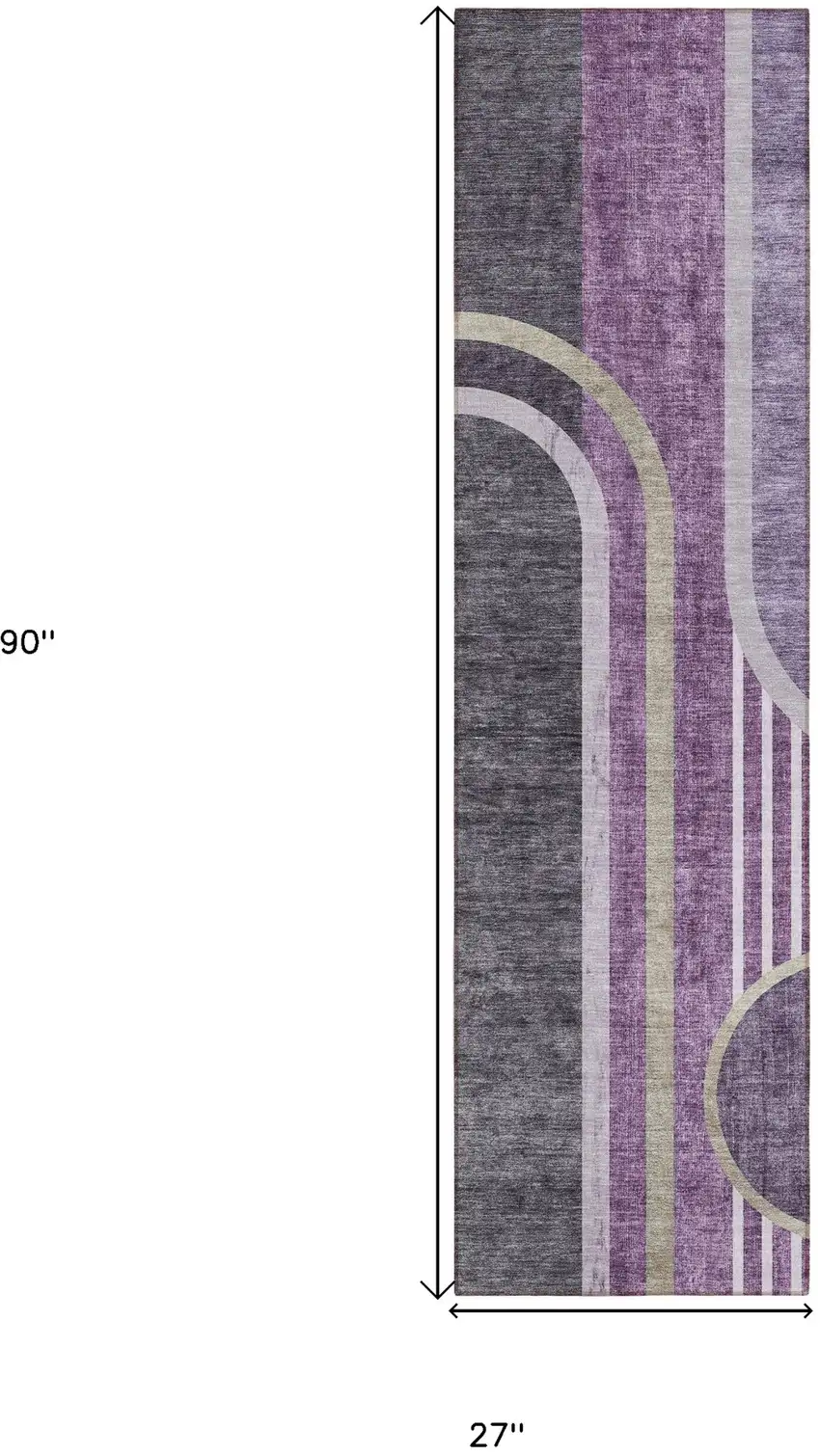 Purple and Black Abstract Washable Indoor Outdoor Runner Rug Photo 3