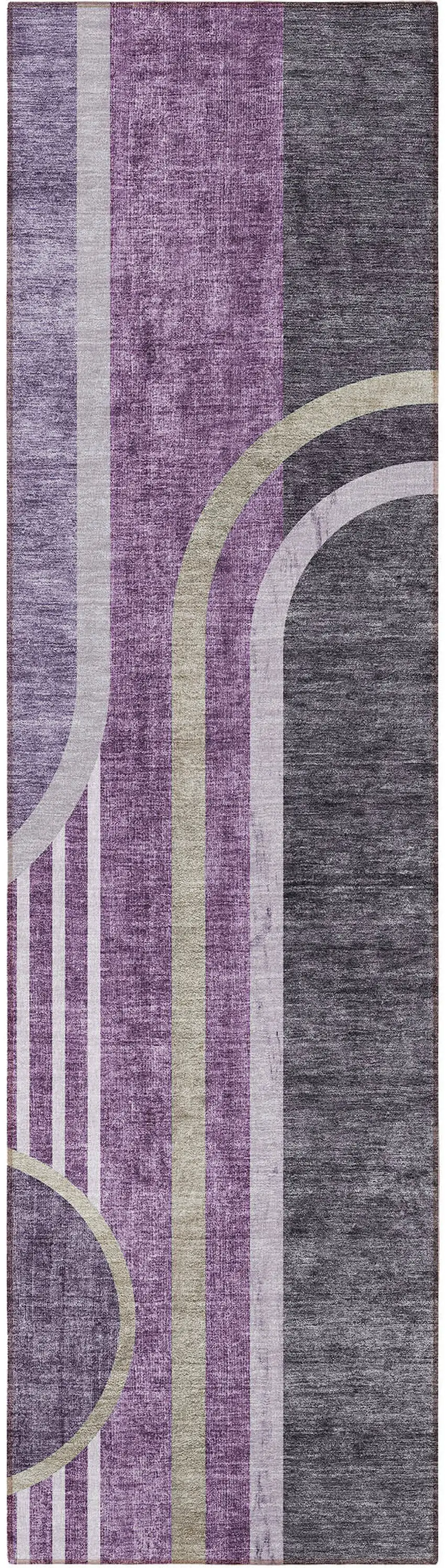 8' Runner Purple and Black Abstract Washable Non Skid Indoor Outdoor Runner Rug Photo 2