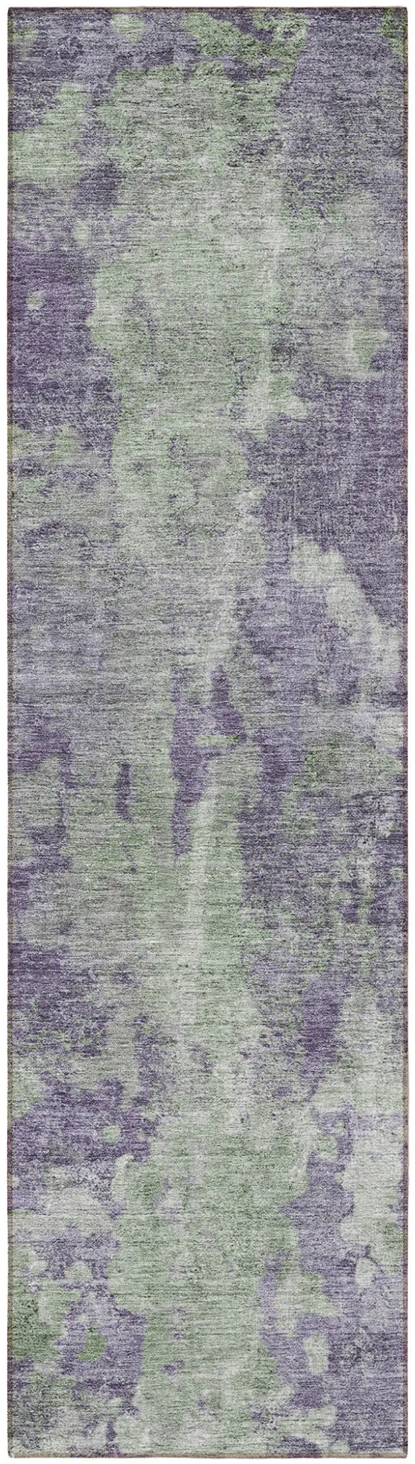 8' Runner Purple and Green Abstract Washable Non Skid Indoor Outdoor Runner Rug Photo 4