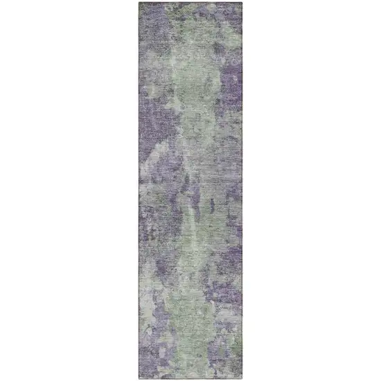 Purple and Green Abstract Washable Non Skid Indoor Outdoor Runner Rug Photo 2