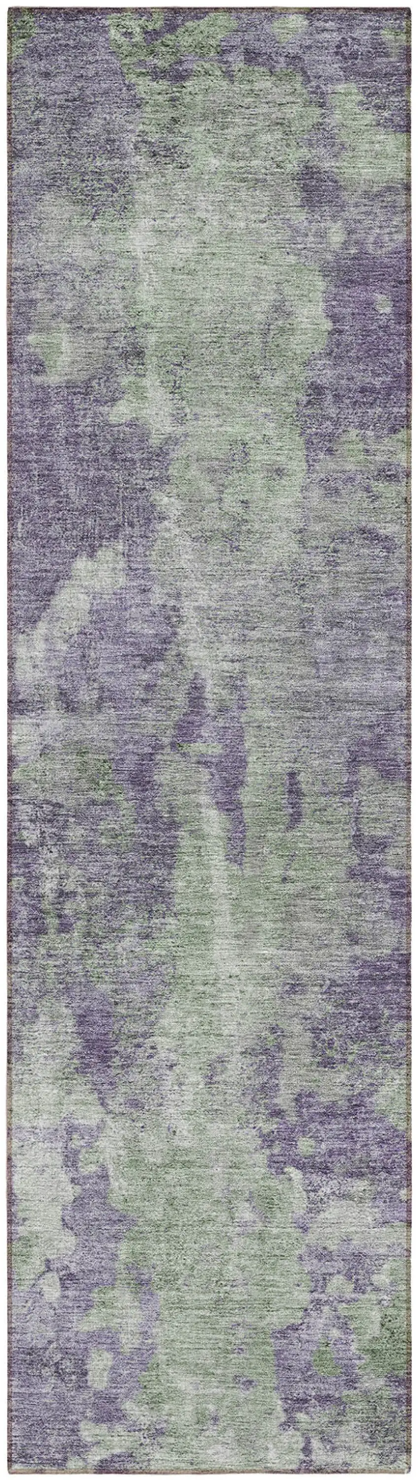 Purple and Green Abstract Washable Non Skid Indoor Outdoor Runner Rug Photo 2