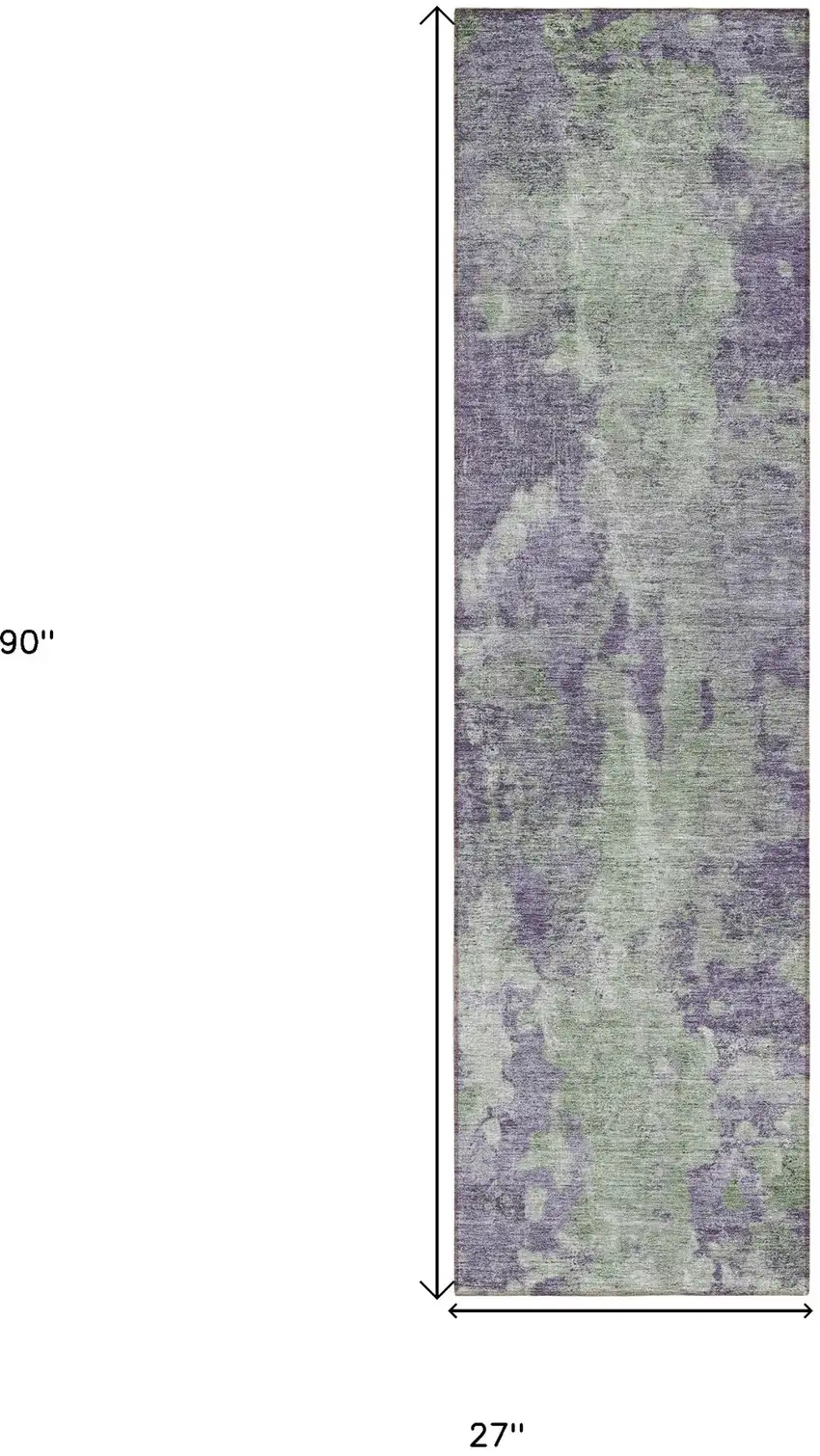 8' Runner Purple and Green Abstract Washable Non Skid Indoor Outdoor Runner Rug Photo 3
