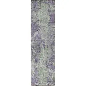 Photo of 8' Runner Purple and Green Abstract Washable Non Skid Indoor Outdoor Runner Rug