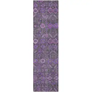 Photo of 8' Runner Purple and Green Floral Washable Non Skid Indoor Outdoor Runner Rug