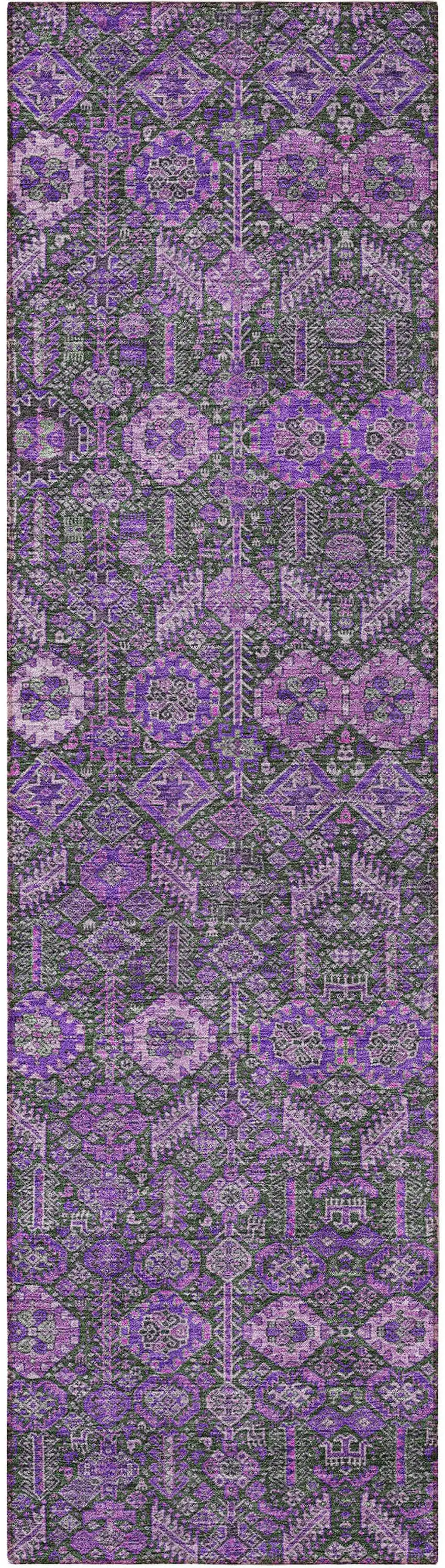 8' Runner Purple and Green Floral Washable Non Skid Indoor Outdoor Runner Rug Photo 4