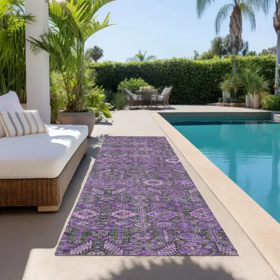 Purple and Green Floral Washable Non Skid Indoor Outdoor Runner Rug Photo 8