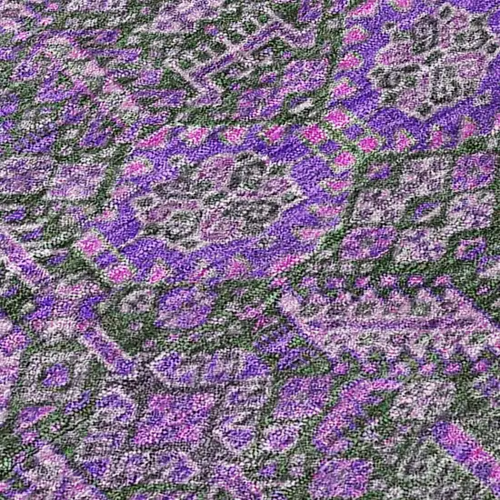 8' Purple And Green Floral Washable Indoor Outdoor Runner Rug Photo 8