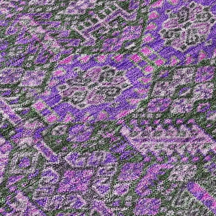 8' Purple And Green Floral Washable Indoor Outdoor Runner Rug Photo 8