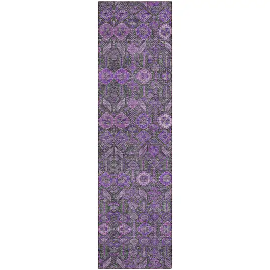 Purple and Green Floral Washable Non Skid Indoor Outdoor Runner Rug Photo 2