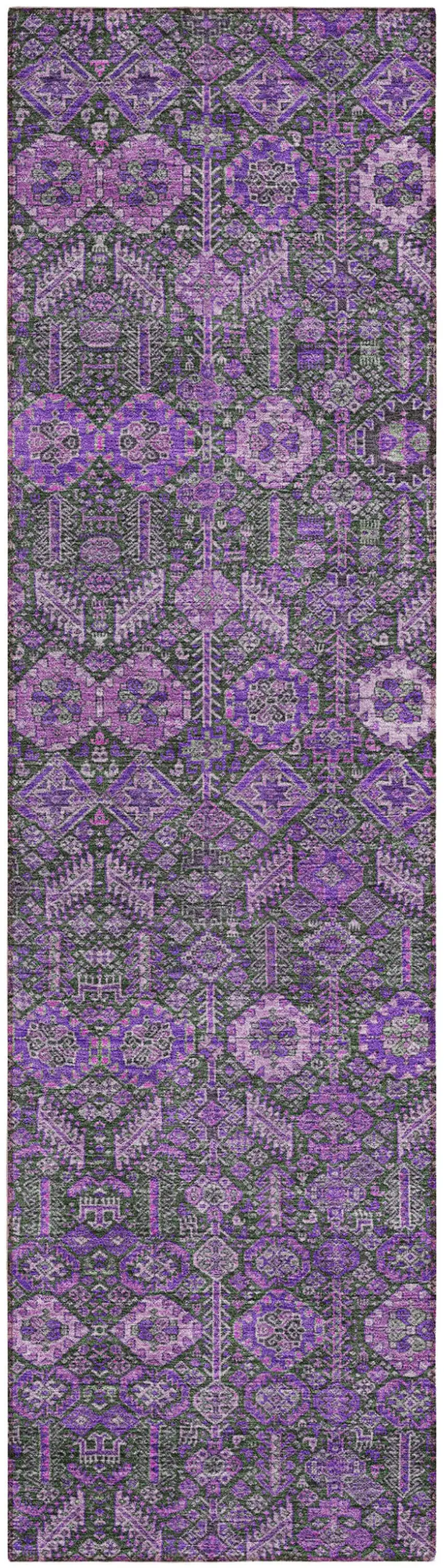 Purple and Green Floral Washable Non Skid Indoor Outdoor Runner Rug Photo 2