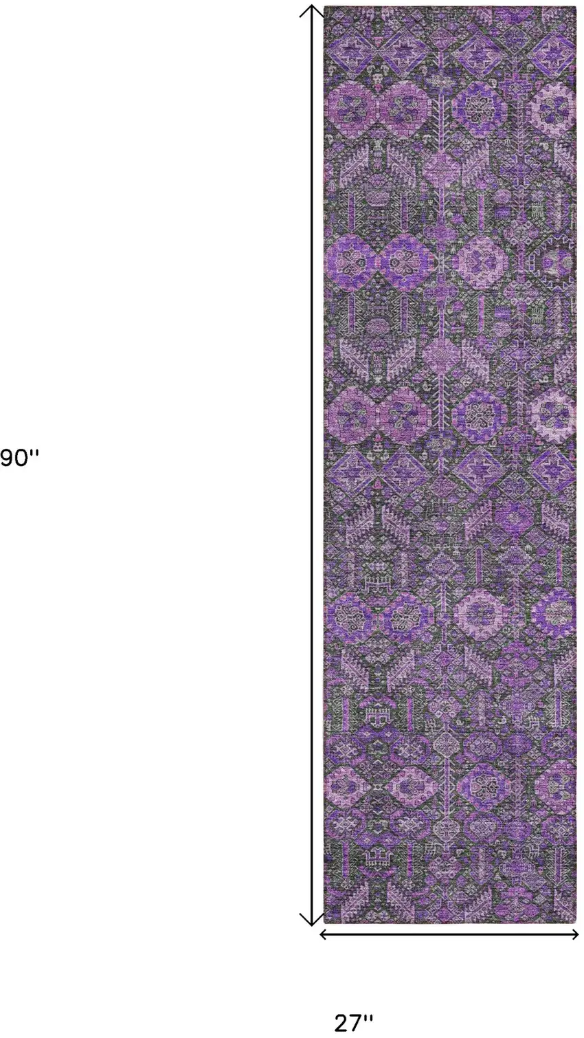 Purple and Green Floral Washable Non Skid Indoor Outdoor Runner Rug Photo 3