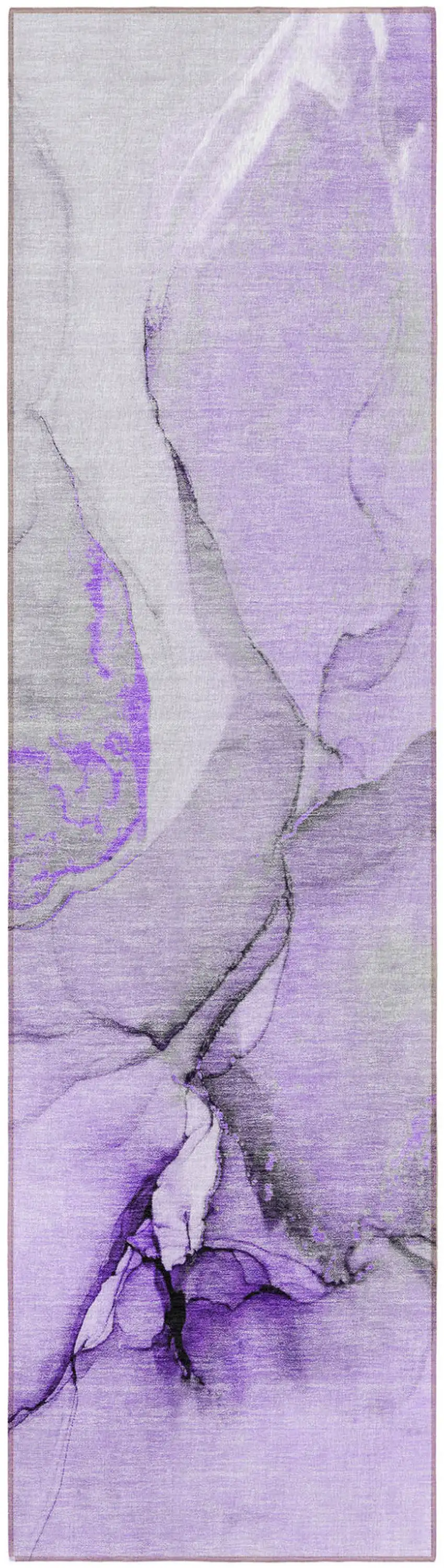 Purple and Ivory Abstract Washable Non Skid Indoor Outdoor Runner Rug Photo 5