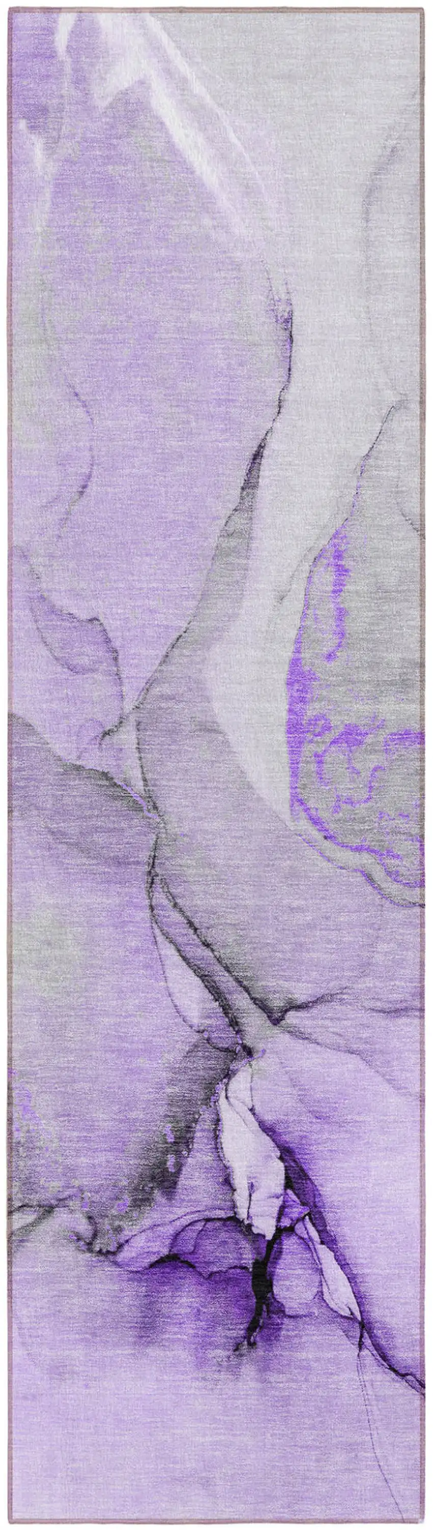 Purple and Ivory Abstract Washable Non Skid Indoor Outdoor Runner Rug Photo 2