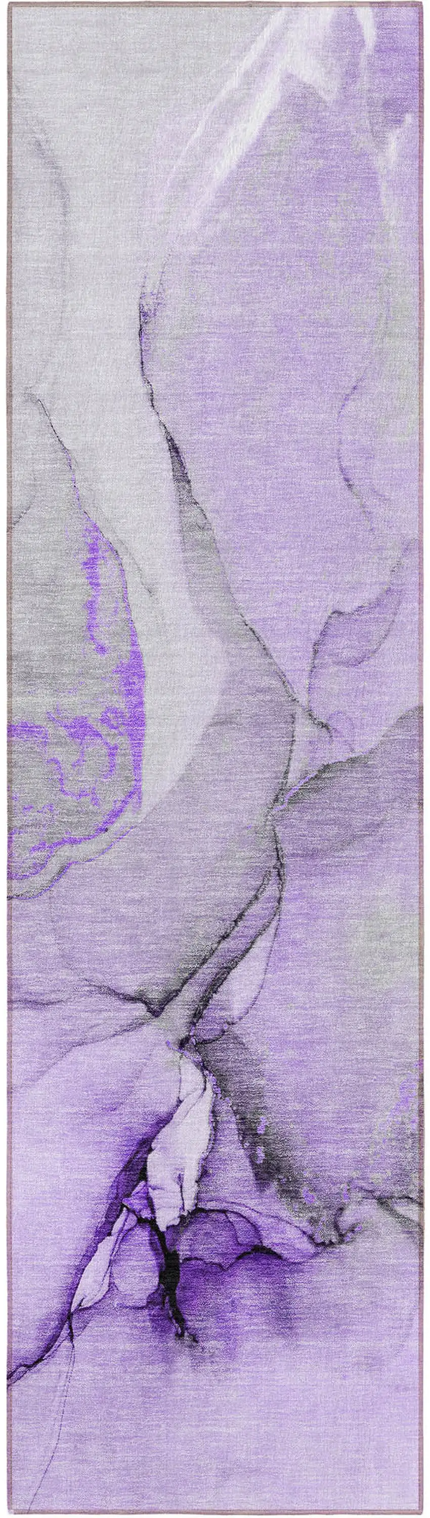 8' Runner Purple and Ivory Abstract Washable Non Skid Indoor Outdoor Runner Rug Photo 4