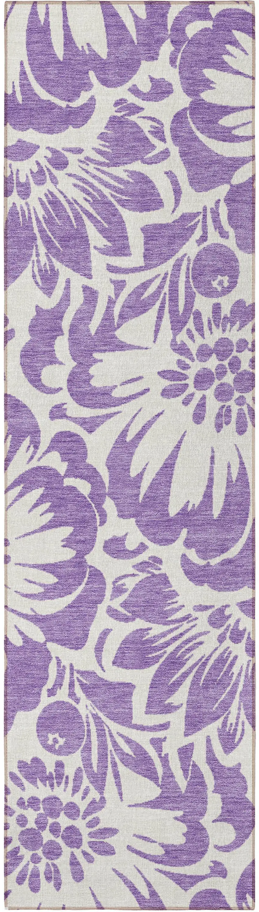 8' Runner Purple and Ivory Floral Washable Non Skid Indoor Outdoor Runner Rug Photo 4