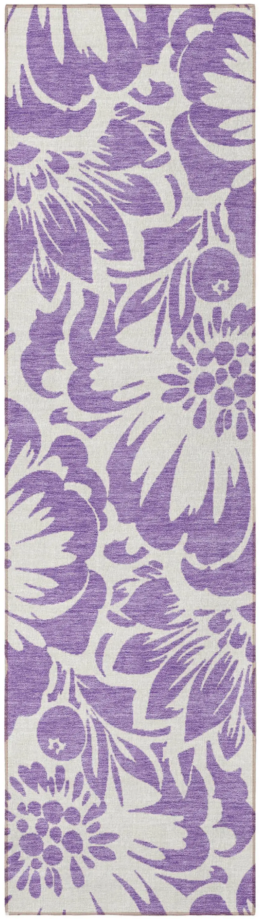 Purple and Ivory Floral Washable Non Skid Indoor Outdoor Runner Rug Photo 5
