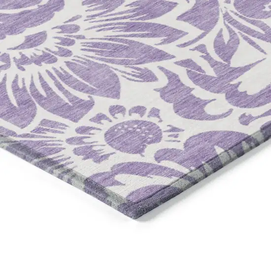 8' Runner Purple and Ivory Floral Washable Non Skid Indoor Outdoor Runner Rug Photo 7