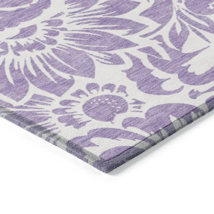 8' Runner Purple and Ivory Floral Washable Non Skid Indoor Outdoor Runner Rug Photo 7