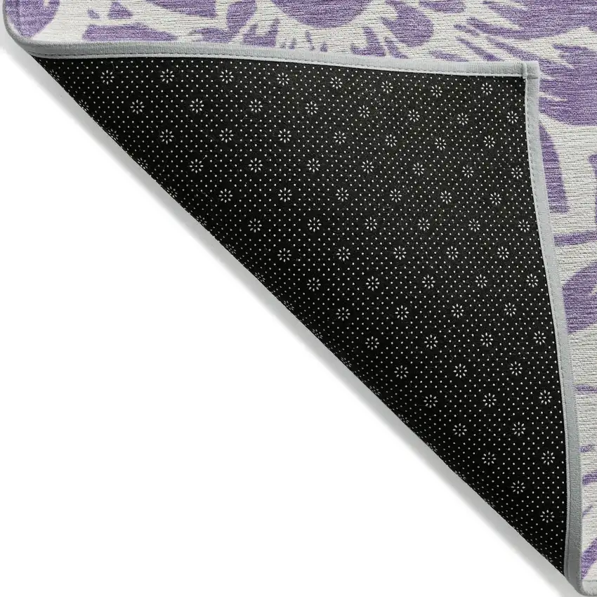 Purple and Ivory Floral Washable Non Skid Indoor Outdoor Runner Rug Photo 6