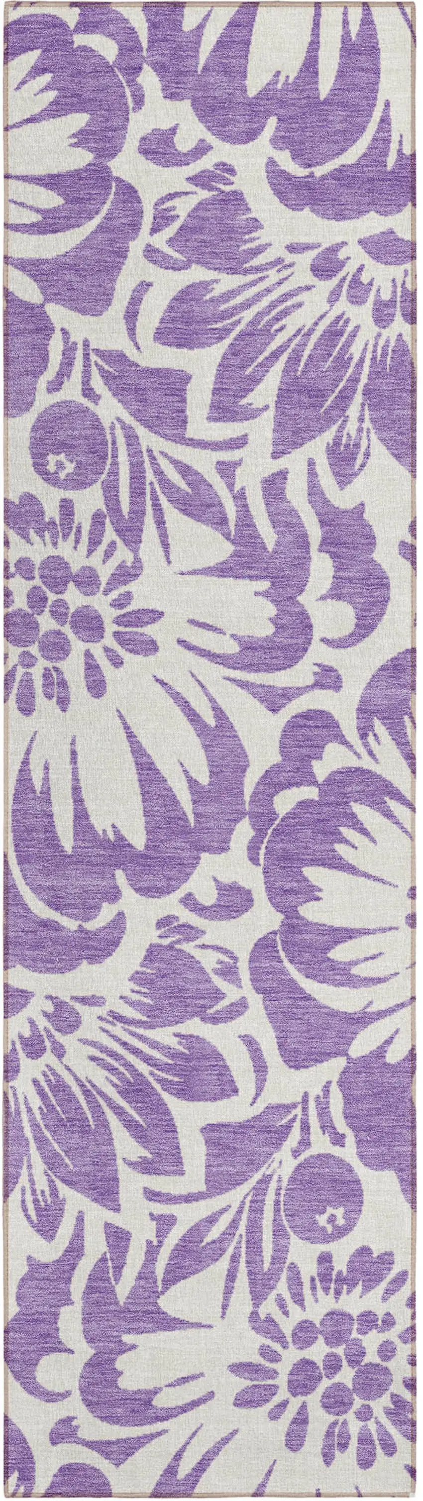 Purple and Ivory Floral Washable Non Skid Indoor Outdoor Runner Rug Photo 2