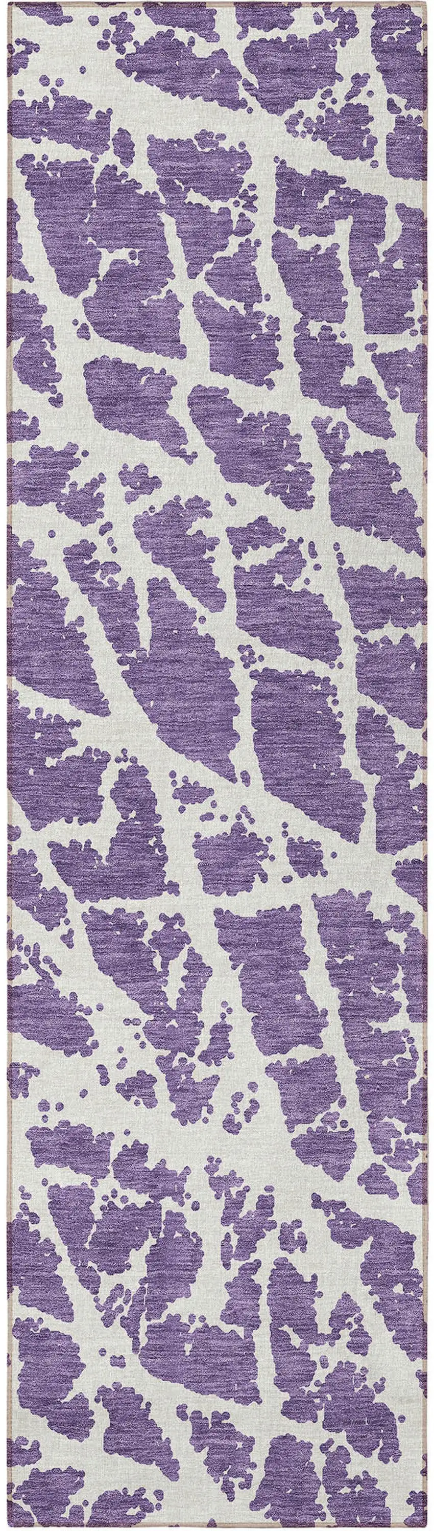 8' Runner Purple and White Abstract Washable Non Skid Indoor Outdoor Runner Rug Photo 5