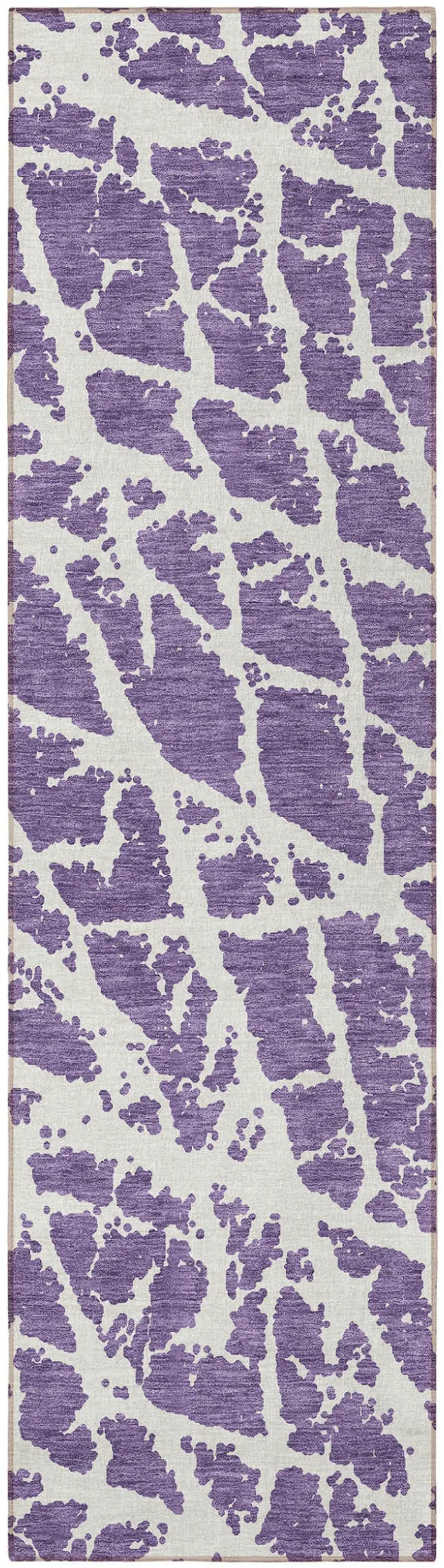 Purple and White Abstract Washable Non Skid Indoor Outdoor Runner Rug Photo 4