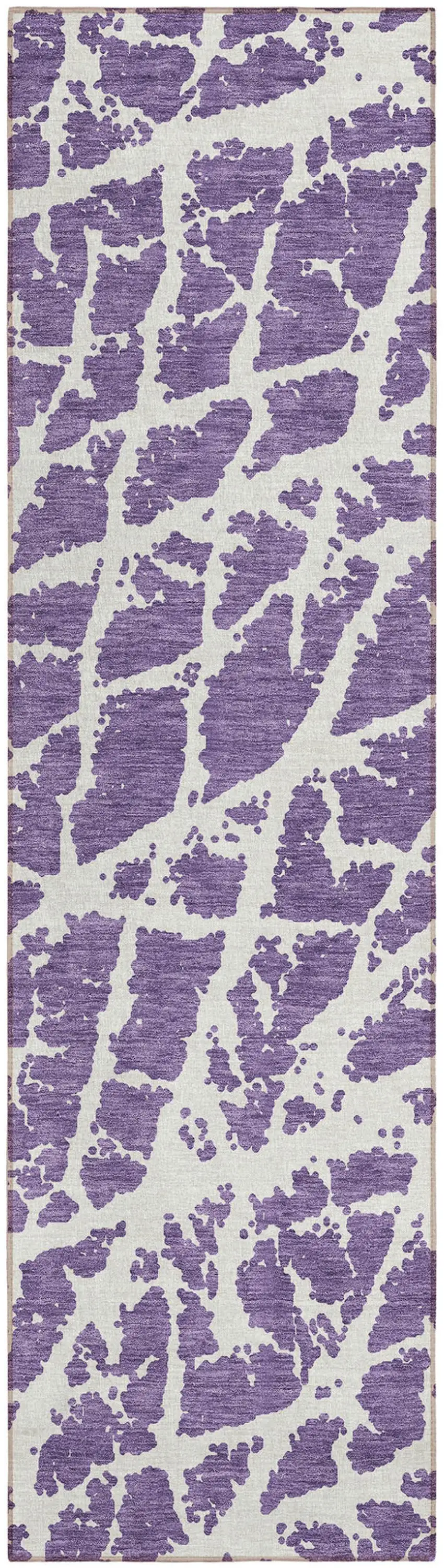 8' Runner Purple and White Abstract Washable Non Skid Indoor Outdoor Runner Rug Photo 2