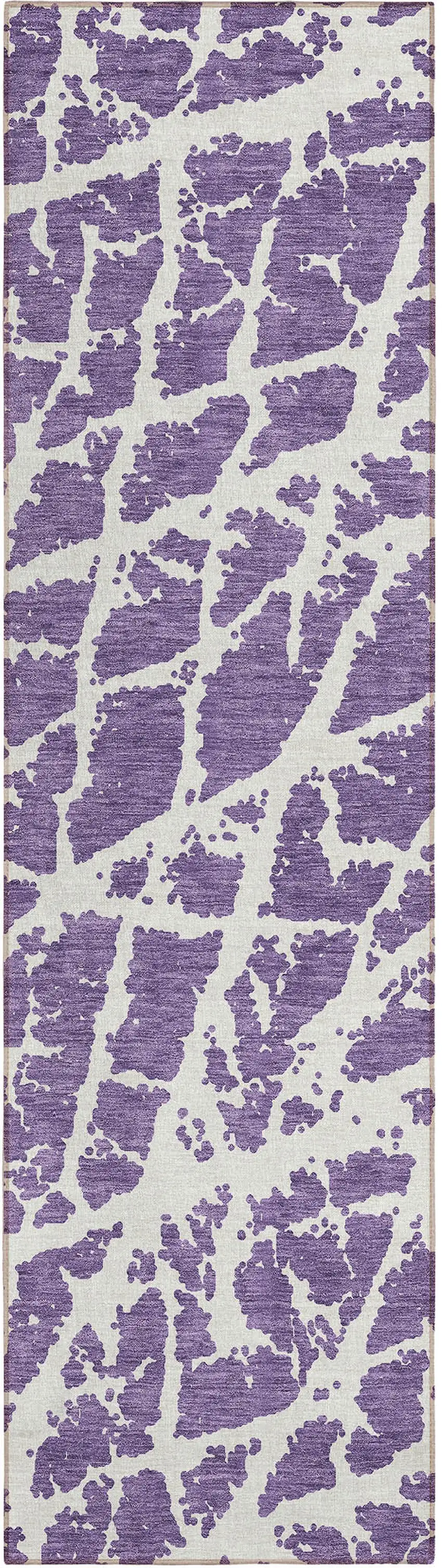8' Runner Purple and White Abstract Washable Non Skid Indoor Outdoor Runner Rug Photo 2