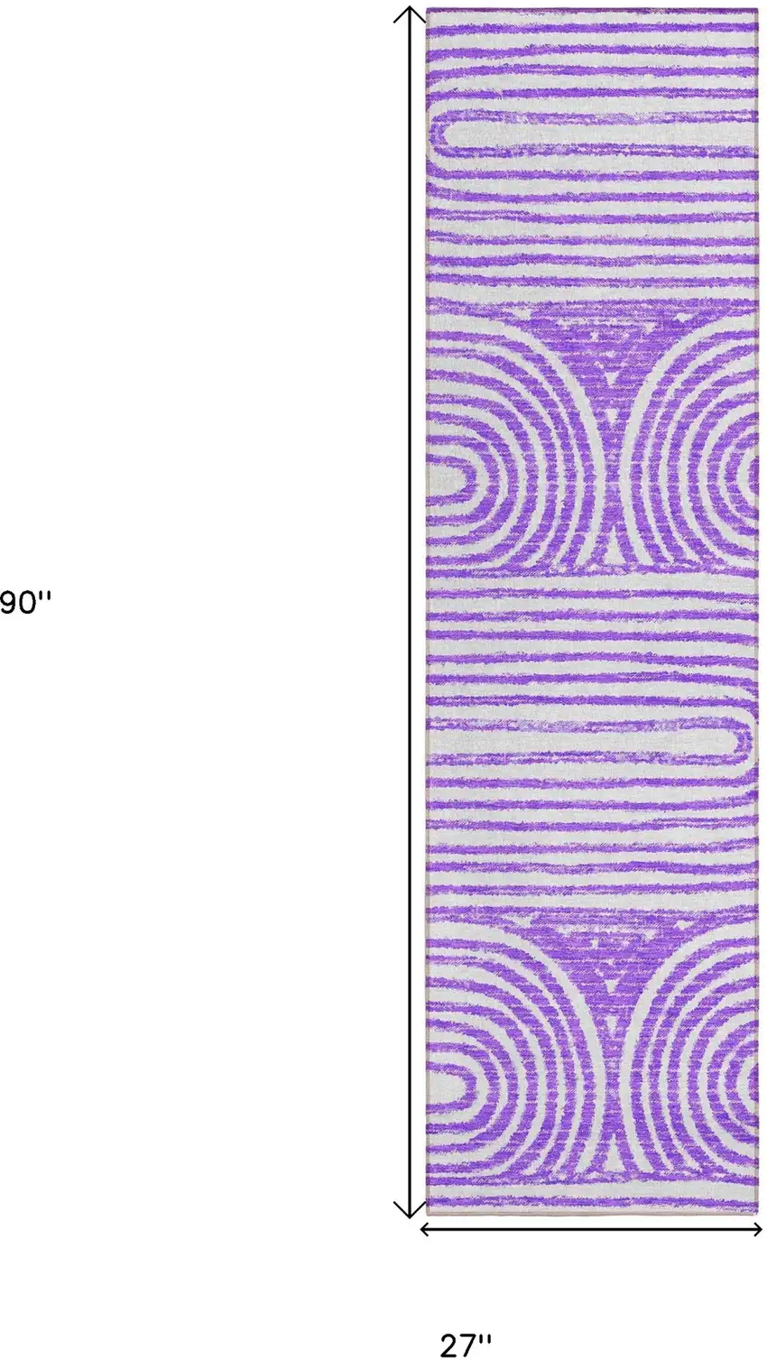 8' Runner Purple and White Abstract Washable Non Skid Indoor Outdoor Runner Rug Photo 3