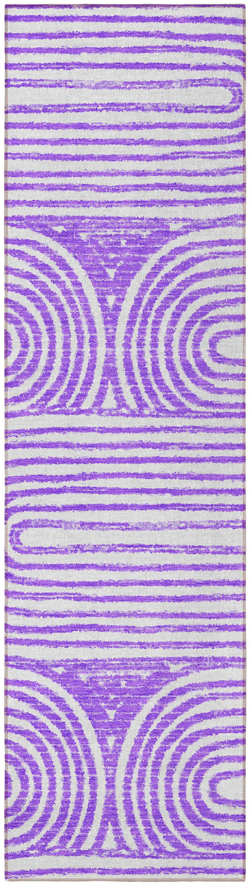 Purple and White Abstract Washable Non Skid Indoor Outdoor Runner Rug Photo 4