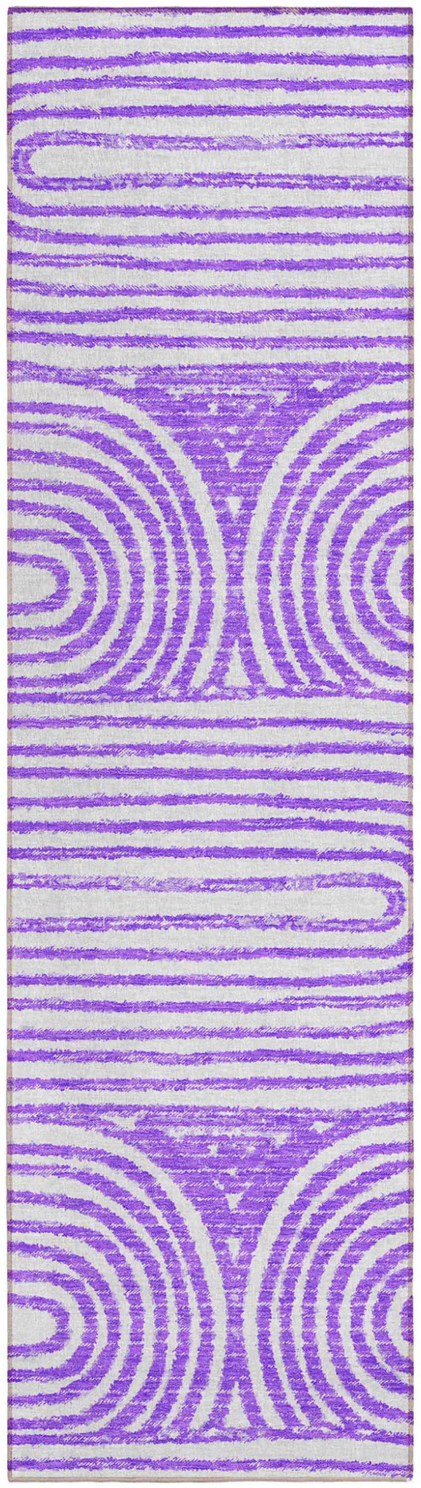 Purple and White Abstract Washable Non Skid Indoor Outdoor Runner Rug Photo 2