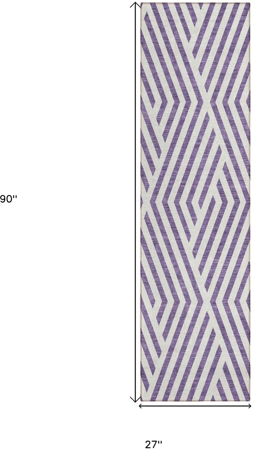 Purple and White Geometric Washable Non Skid Indoor Outdoor Runner Rug Photo 3