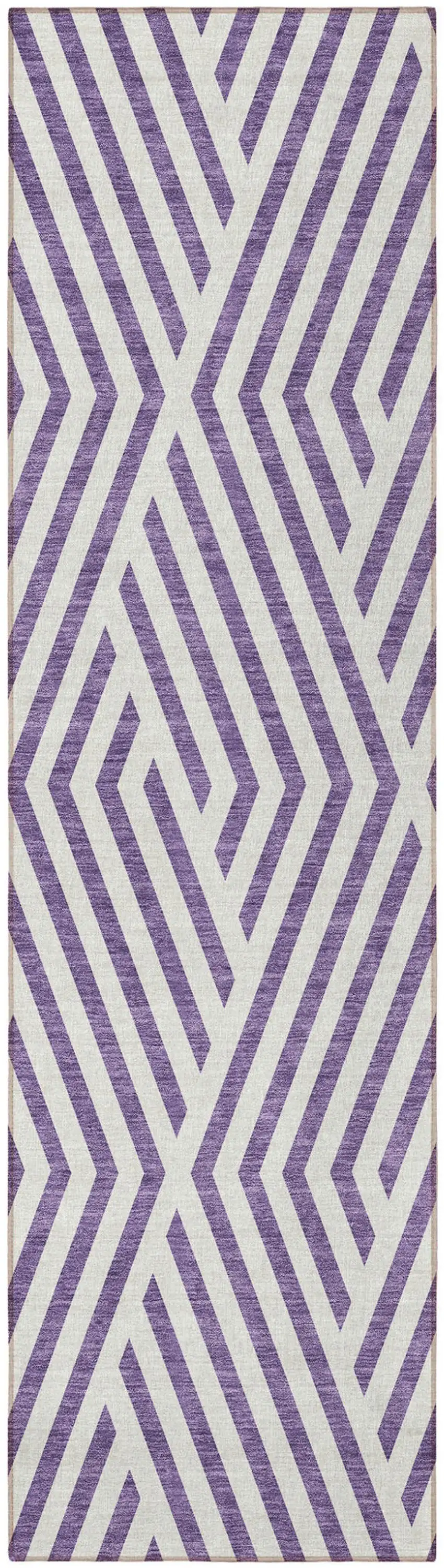 Purple and White Geometric Washable Non Skid Indoor Outdoor Runner Rug Photo 5