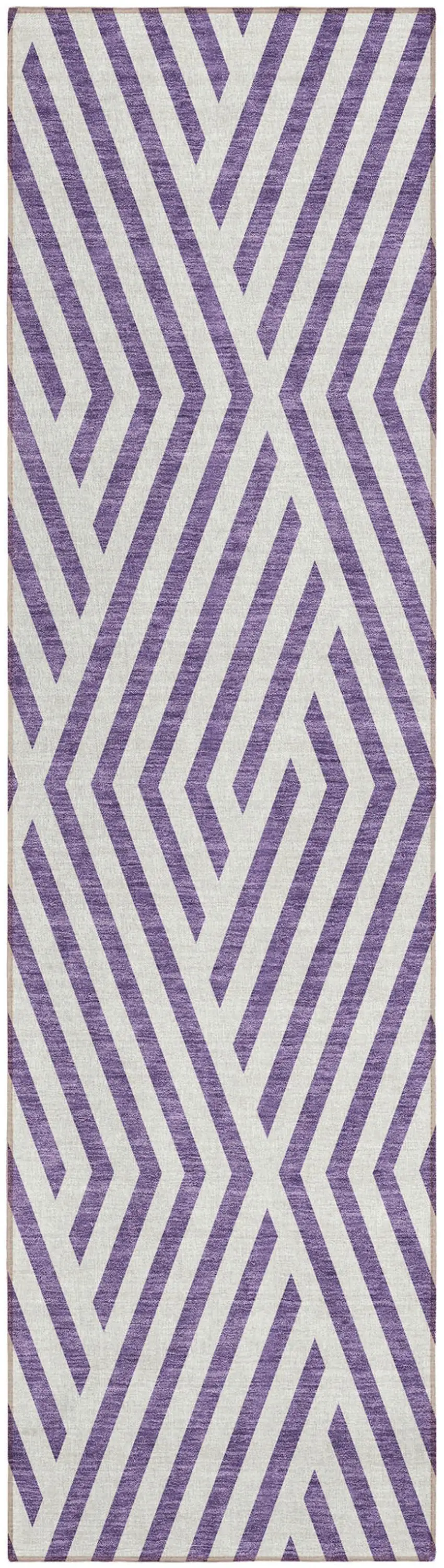 Purple and White Geometric Washable Non Skid Indoor Outdoor Runner Rug Photo 2