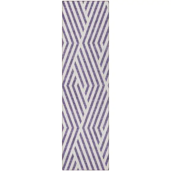 Purple and White Geometric Washable Non Skid Indoor Outdoor Runner Rug Photo 4