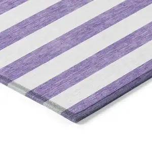 Photo of 8' Runner Purple and White Striped Washable Non Skid Indoor Outdoor Runner Rug