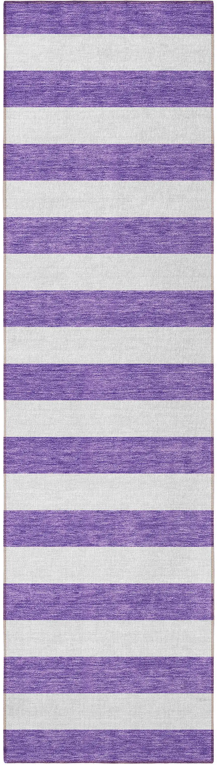 8' Runner Purple and White Striped Washable Non Skid Indoor Outdoor Runner Rug Photo 4