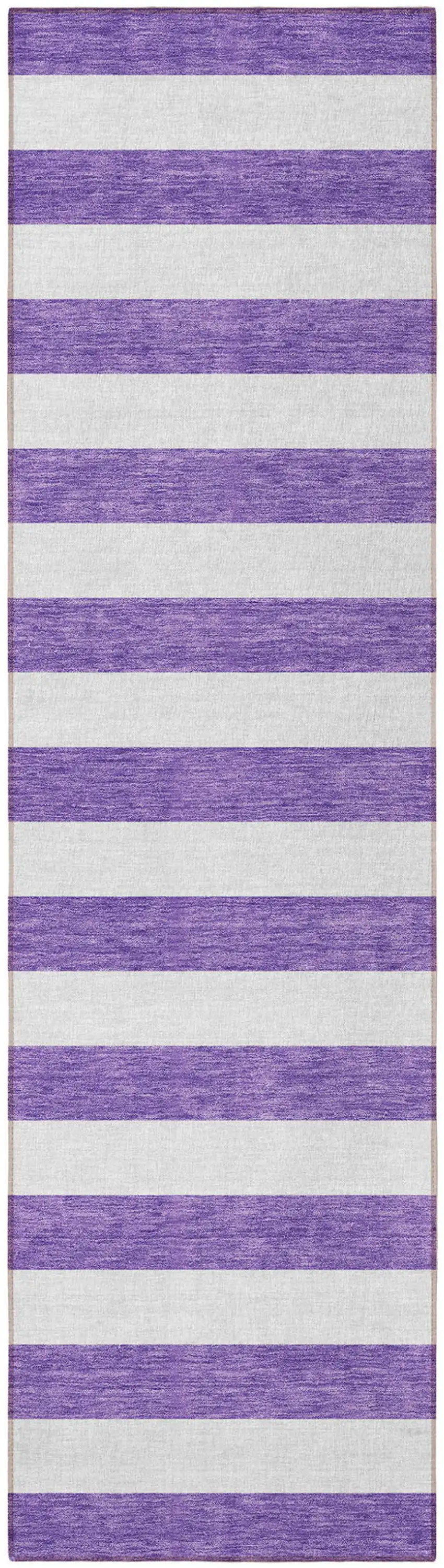 Purple and White Striped Washable Non Skid Indoor Outdoor Runner Rug Photo 4
