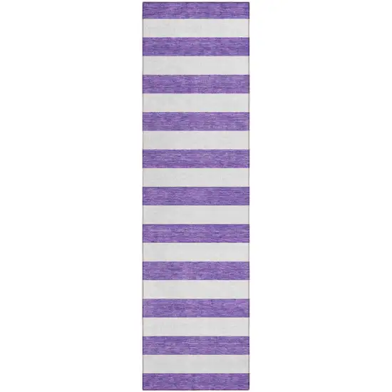 Purple and White Striped Washable Non Skid Indoor Outdoor Runner Rug Photo 2