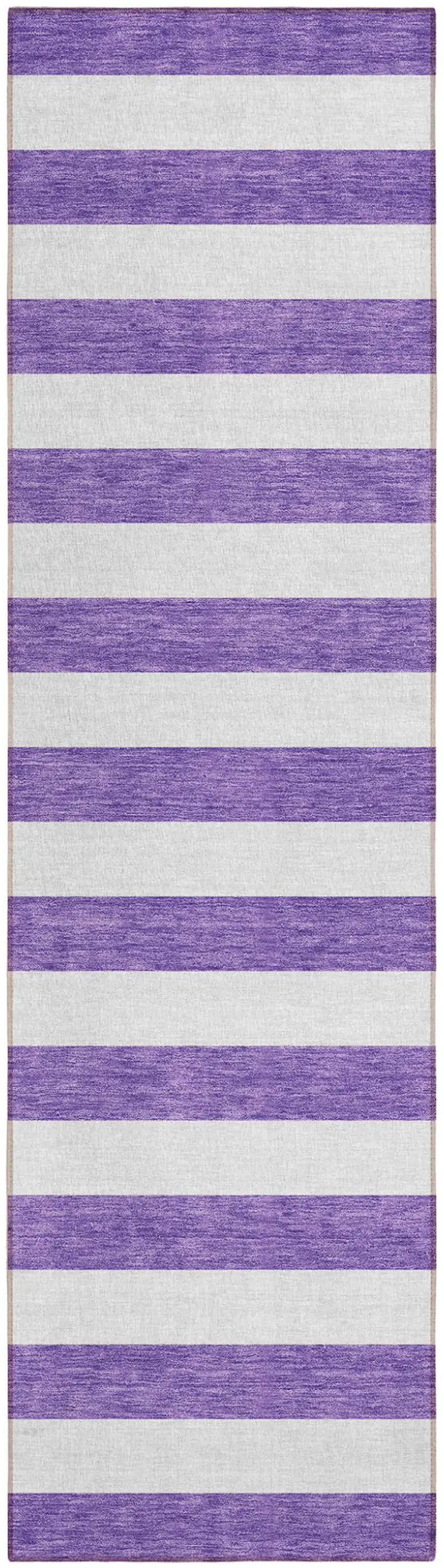 Purple and White Striped Washable Non Skid Indoor Outdoor Runner Rug Photo 2