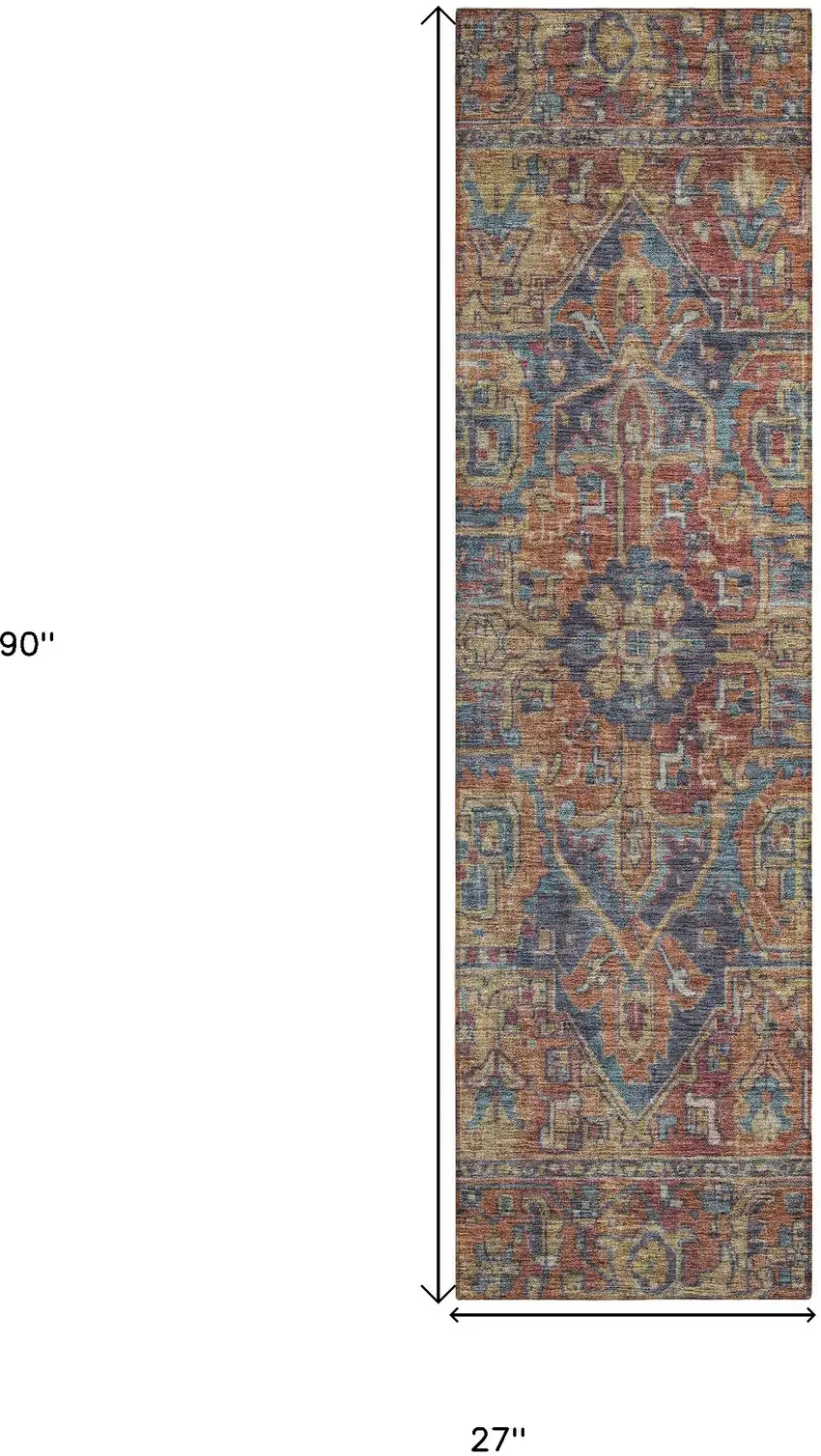 8' Runner Red Orange and Blue Oriental Washable Non Skid Indoor Outdoor Runner Rug Photo 3