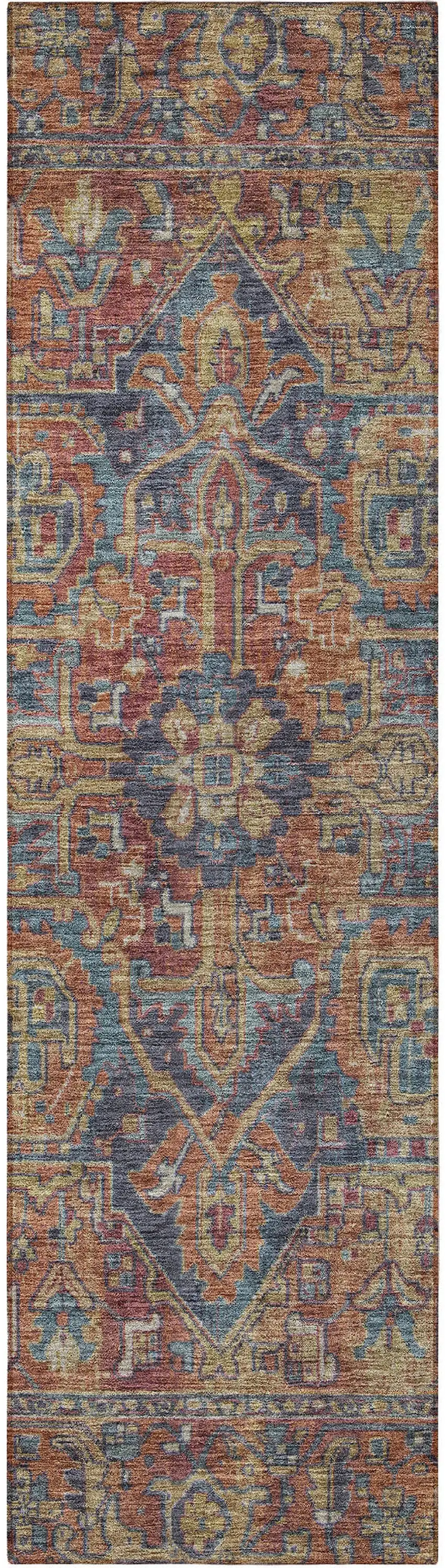 8' Runner Red Orange and Blue Oriental Washable Non Skid Indoor Outdoor Runner Rug Photo 4