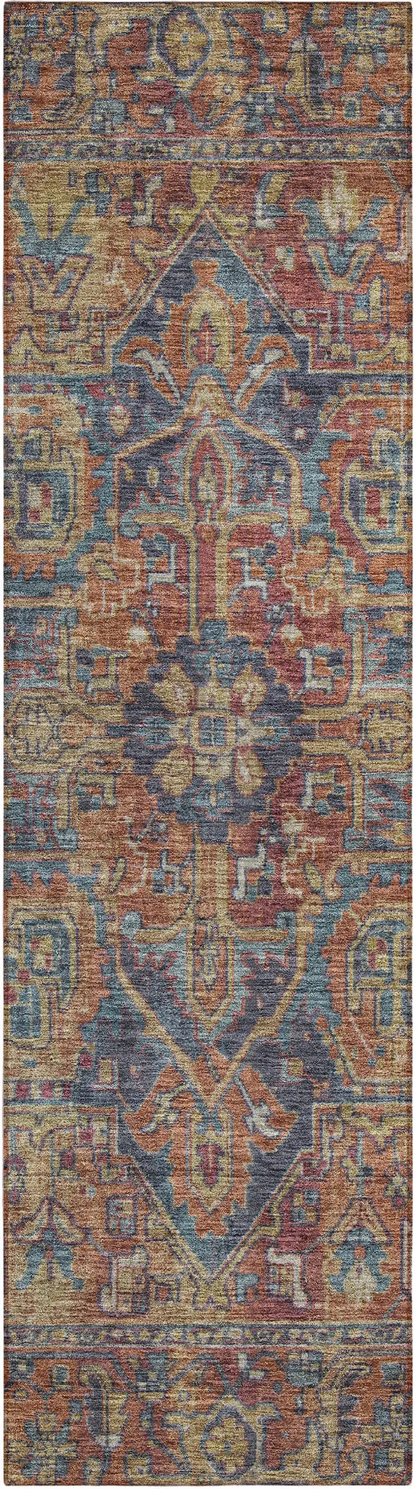 8' Runner Red Orange and Blue Oriental Washable Non Skid Indoor Outdoor Runner Rug Photo 2