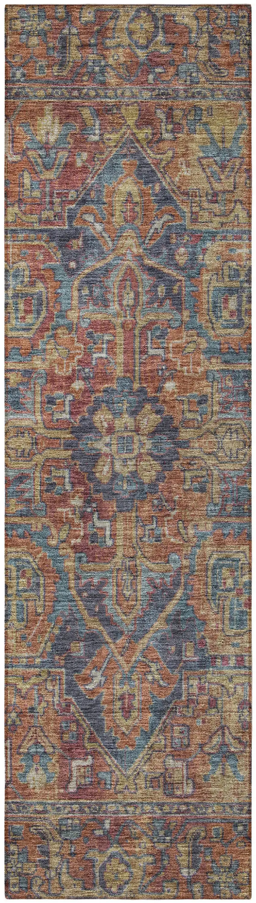 8' Runner Red Orange and Blue Oriental Washable Non Skid Indoor Outdoor Runner Rug Photo 5