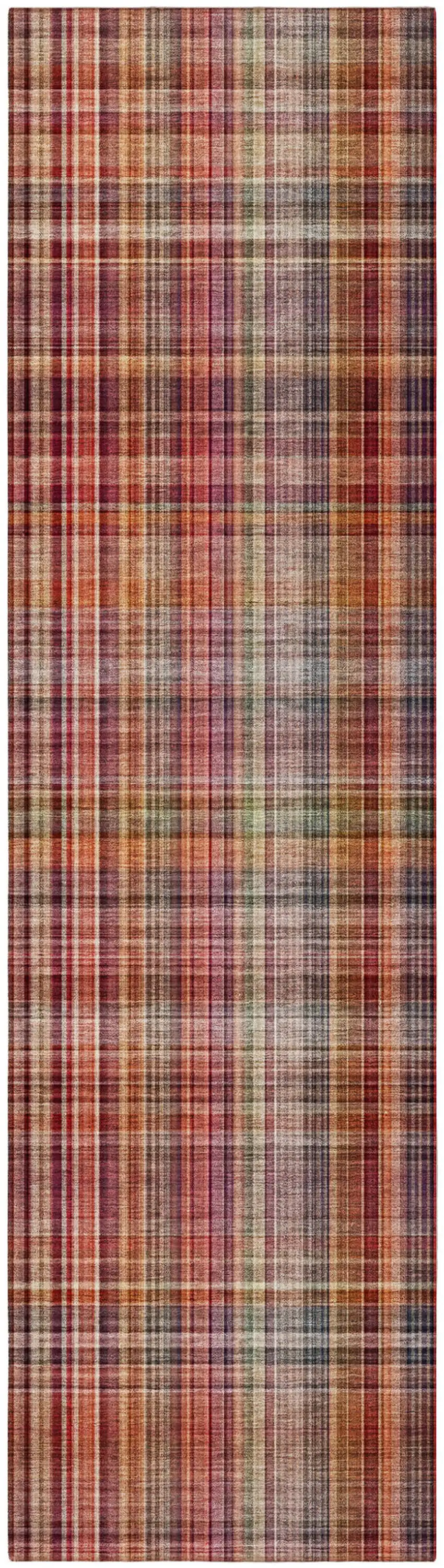 Red Plaid Washable Non Skid Indoor Outdoor Runner Rug Photo 5